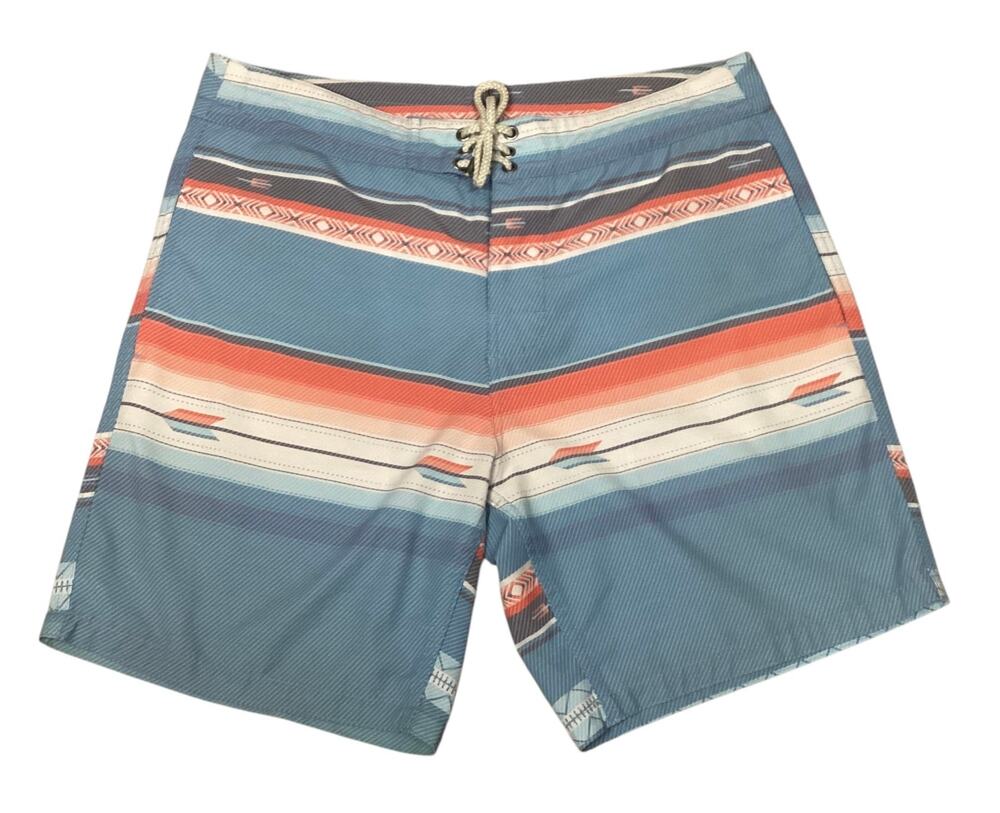 Faherty Mens Size 32 Aztec Striped Classic Boardshorts Surf Swim Shorts Blue